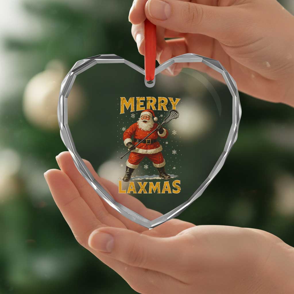 Funny Christmas Lacrosse Heart Crystal Glass Ornament Merry Laxmas Santa Lax Player - Wonder Print Shop