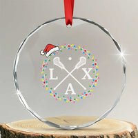 Funny Christmas Lacrosse Lax Stick Santa Hat Crystal Glass Ornament - Wonder Print Shop