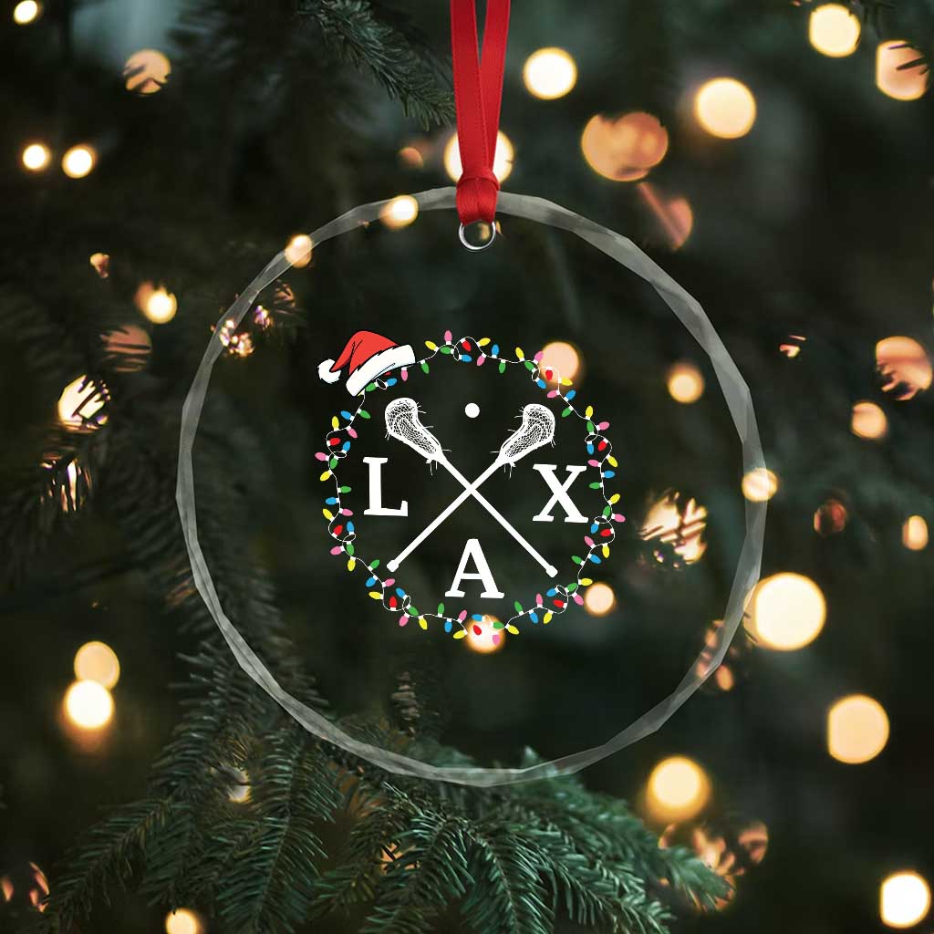 Funny Christmas Lacrosse Lax Stick Santa Hat Crystal Glass Ornament - Wonder Print Shop