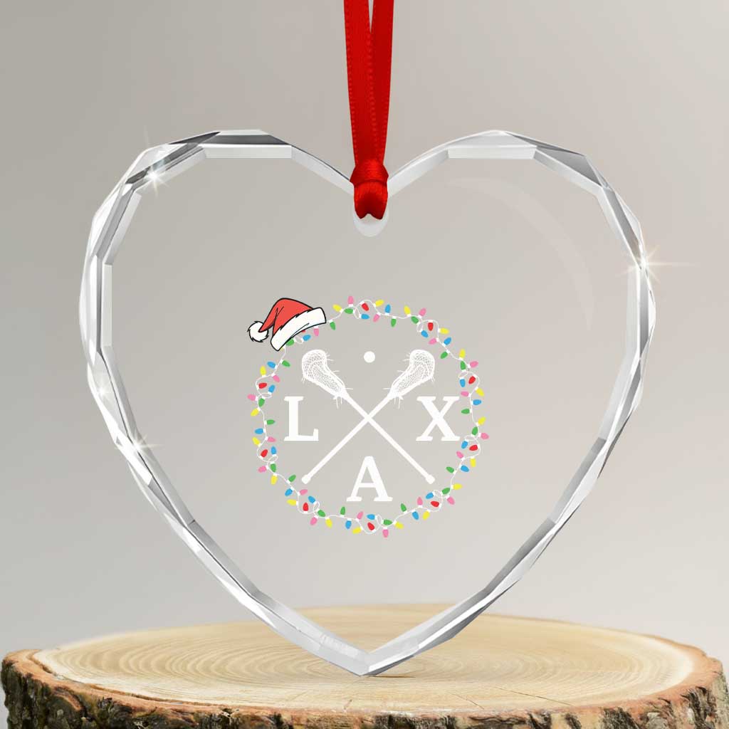 Funny Christmas Lacrosse Lax Stick Santa Hat Heart Crystal Glass Ornament - Wonder Print Shop