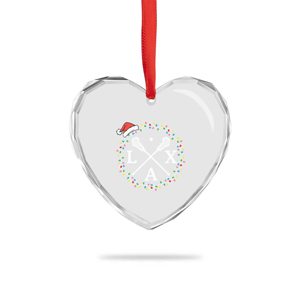 Funny Christmas Lacrosse Lax Stick Santa Hat Heart Crystal Glass Ornament - Wonder Print Shop