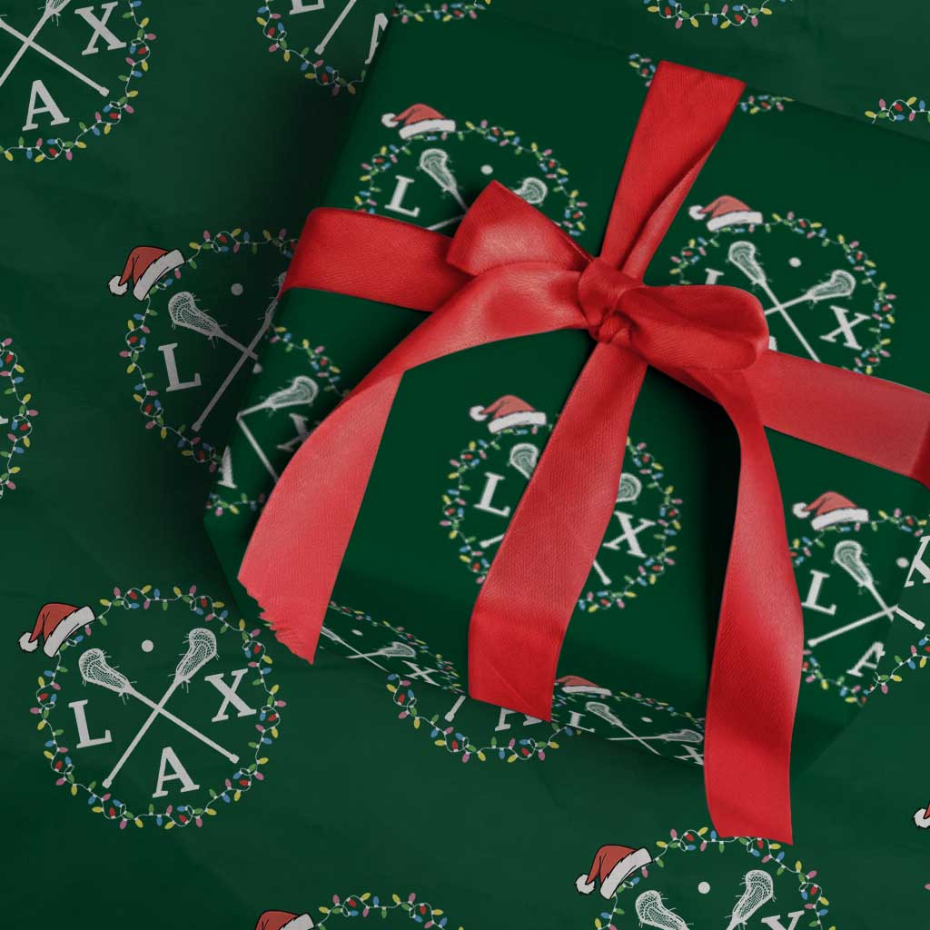Funny Christmas Lacrosse Lax Stick Santa Hat Wrapping Paper Roll - Wonder Print Shop