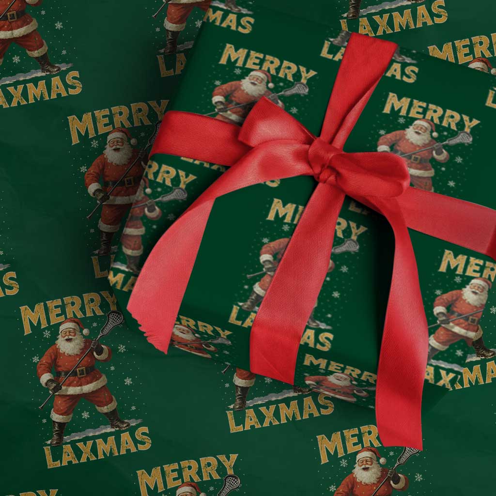 Funny Christmas Lacrosse Wrapping Paper Roll Merry Laxmas Santa Lax Player - Wonder Print Shop