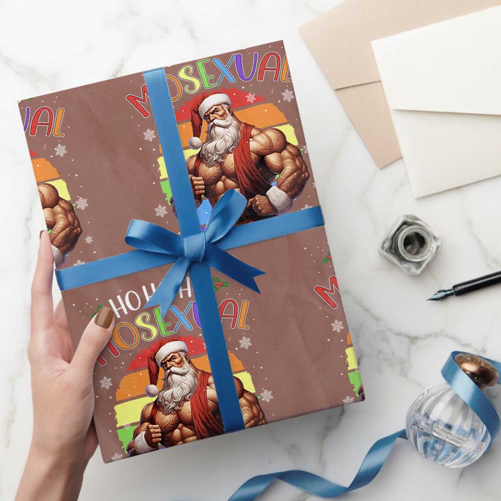 Funny Christmas LGBT Wrapping Paper Roll Ho Ho Ho Mosexual Rainbow Santa - Wonder Print Shop