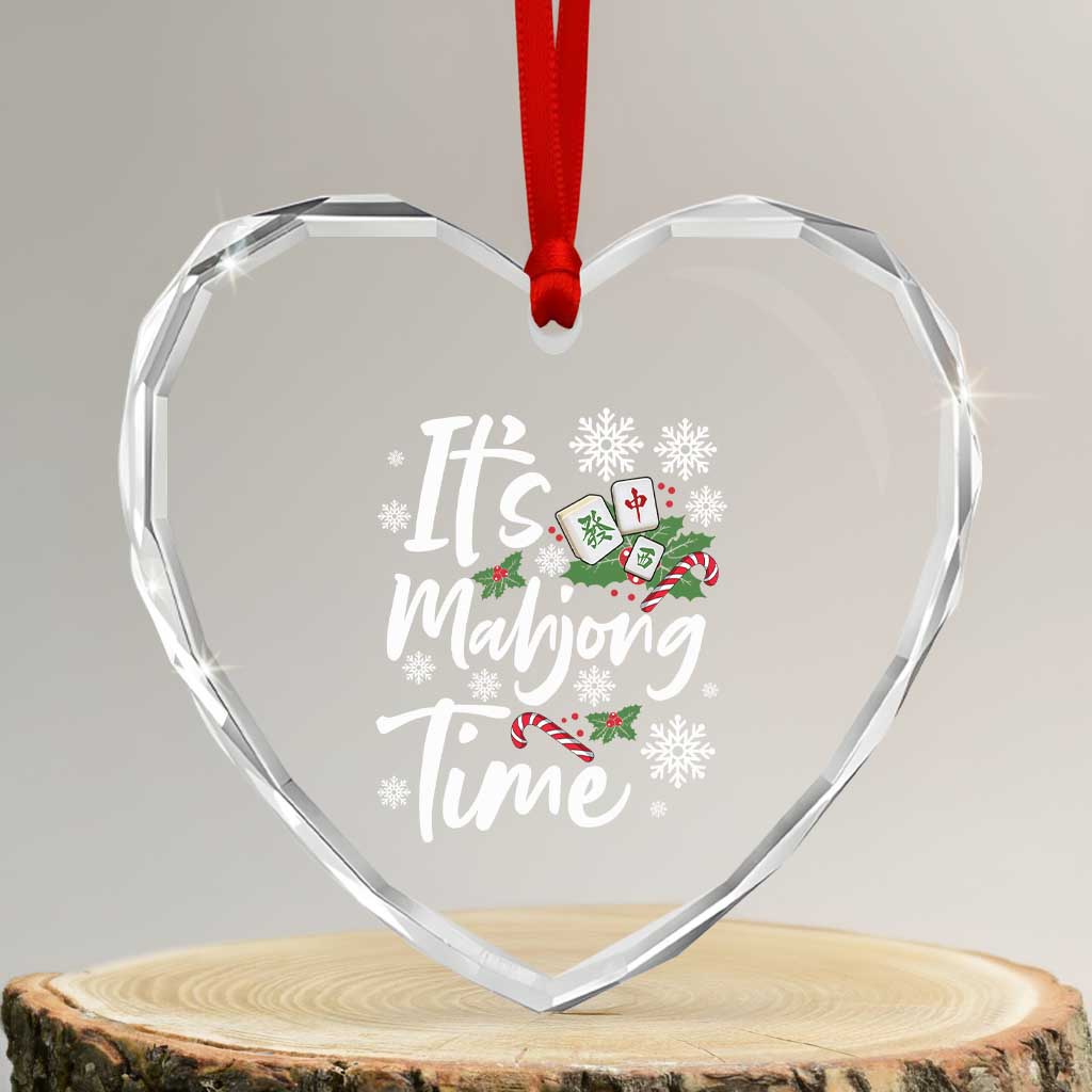 Funny Christmas Mahjong Heart Crystal Glass Ornament It Is Mahjong Time Gambling Xmas Chinese Game - Wonder Print Shop