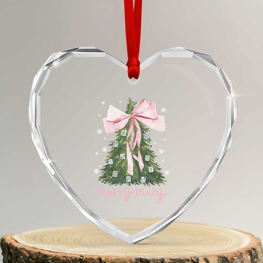 Funny Christmas Mahjong Heart Crystal Glass Ornament Merry Mahj Xmas Tree Gambling Chinese Game - Wonder Print Shop
