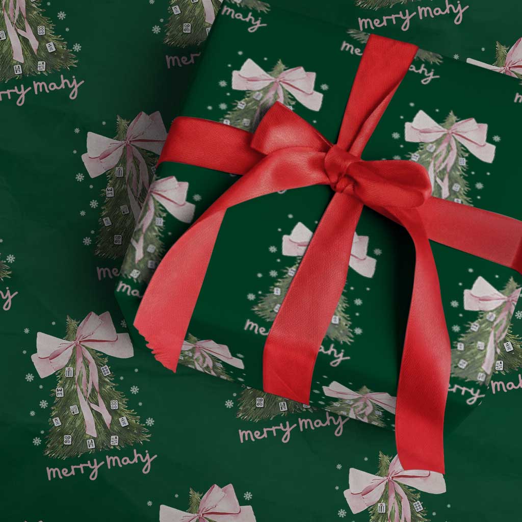 Funny Christmas Mahjong Wrapping Paper Roll Merry Mahj Xmas Tree Gambling Chinese Game - Wonder Print Shop
