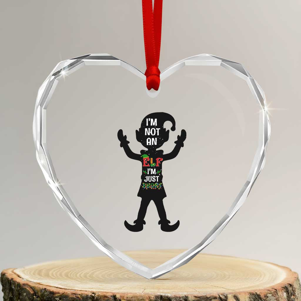 Funny Christmas Matching Family Heart Crystal Glass Ornament I Am Not An Elf Im Just Short - Wonder Print Shop