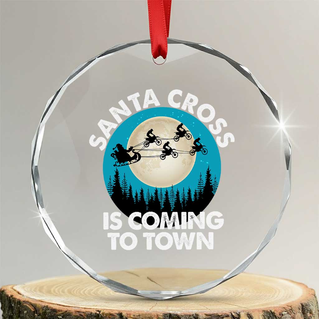 Funny Christmas Motocross Crystal Glass Ornament Santa Cross Is Coming To Town Sport - Wonder Print Shop