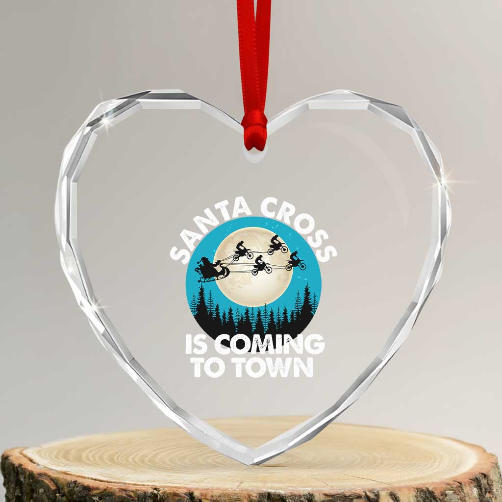 Funny Christmas Motocross Heart Crystal Glass Ornament Santa Cross Is Coming To Town Sport - Wonder Print Shop