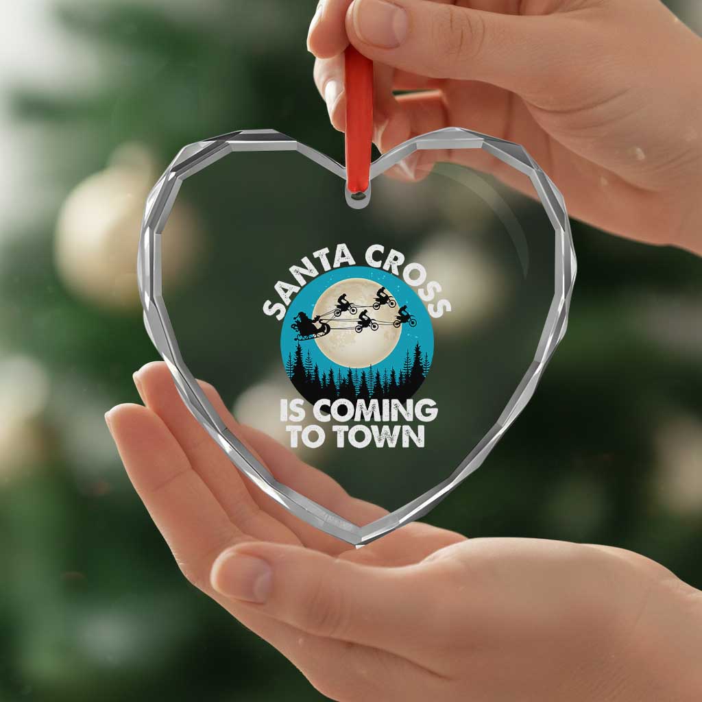 Funny Christmas Motocross Heart Crystal Glass Ornament Santa Cross Is Coming To Town Sport - Wonder Print Shop