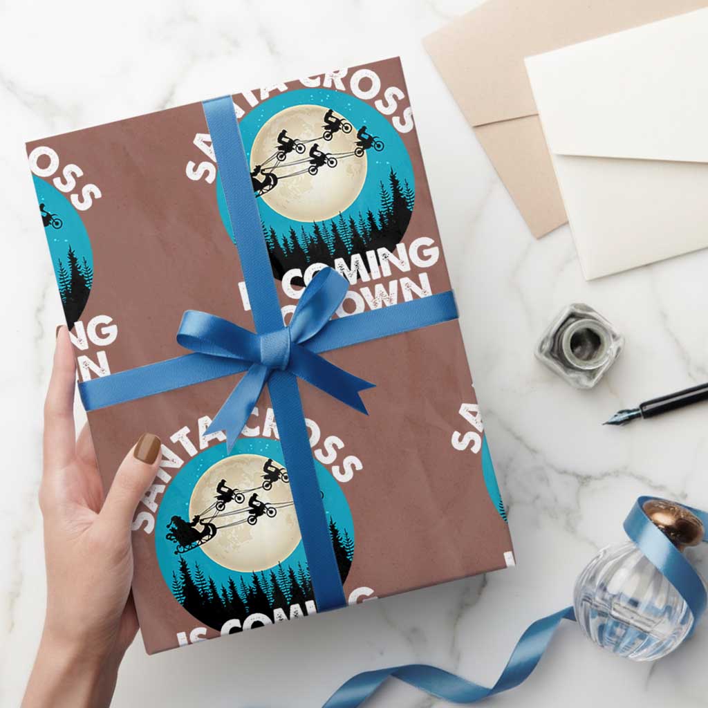 Funny Christmas Motocross Wrapping Paper Roll Santa Cross Is Coming To Town Sport - Wonder Print Shop