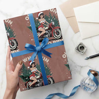 Funny Christmas Motorbike Wrapping Paper Roll Oh What Fun It Is To Ride Female Santa Biker - Wonder Print Shop