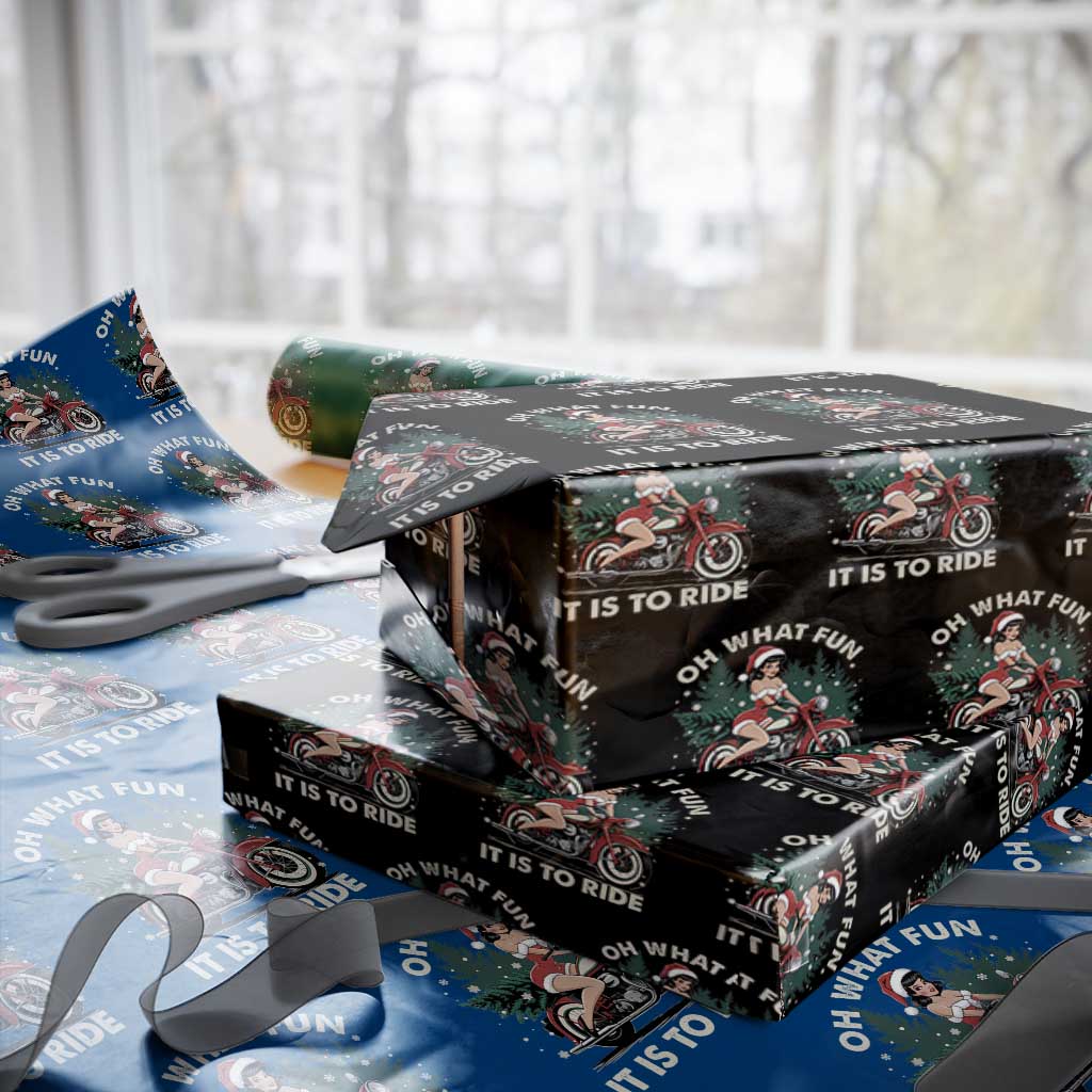 Funny Christmas Motorbike Wrapping Paper Roll Oh What Fun It Is To Ride Female Santa Biker - Wonder Print Shop
