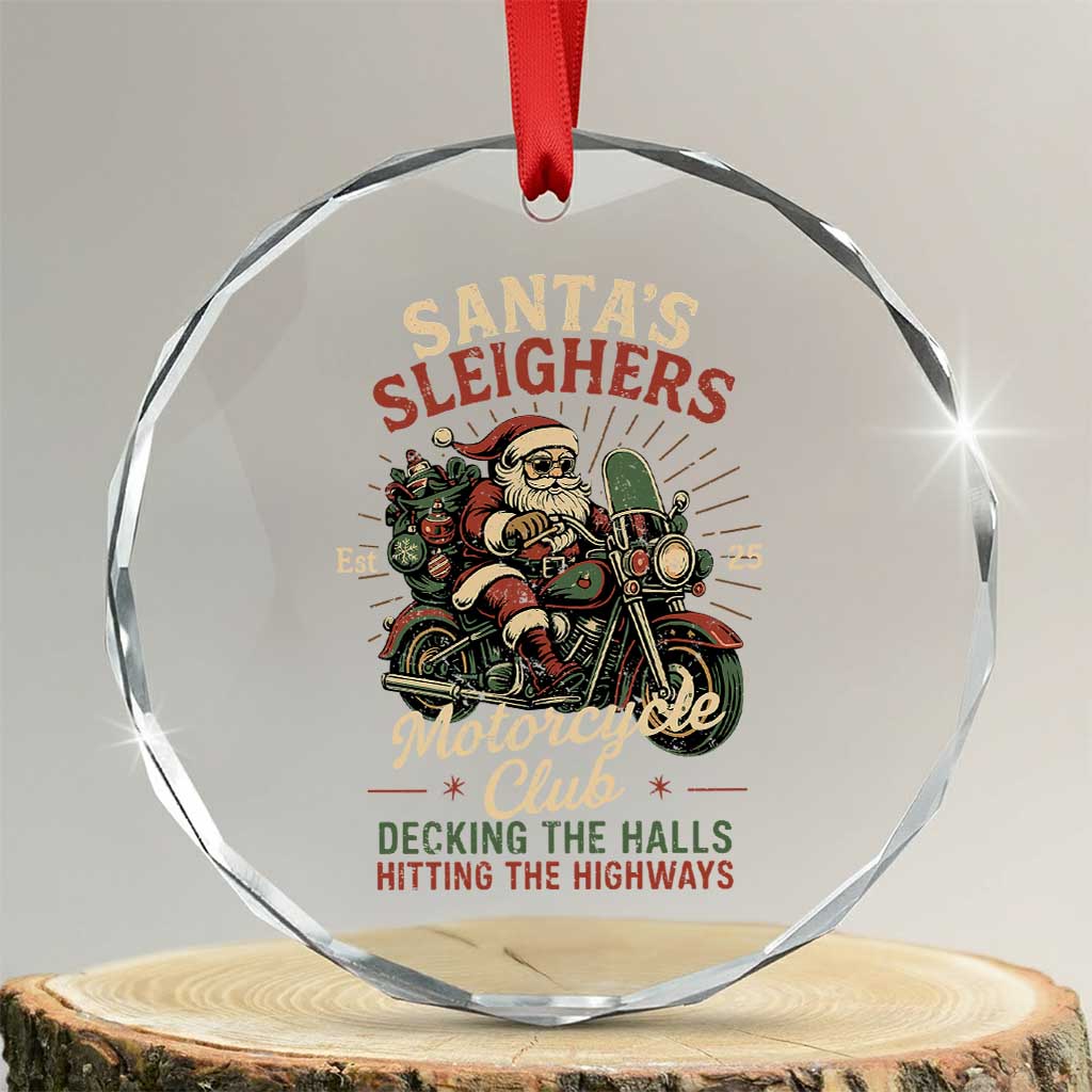 Funny Christmas Motorcycle Biker Crystal Glass Ornament Santas Sleighers Motorcycle Club Decking The Halls - Wonder Print Shop