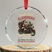 Funny Christmas Motorcycle Biker Crystal Glass Ornament Santas Sleighers Motorcycle Club Decking The Halls - Wonder Print Shop
