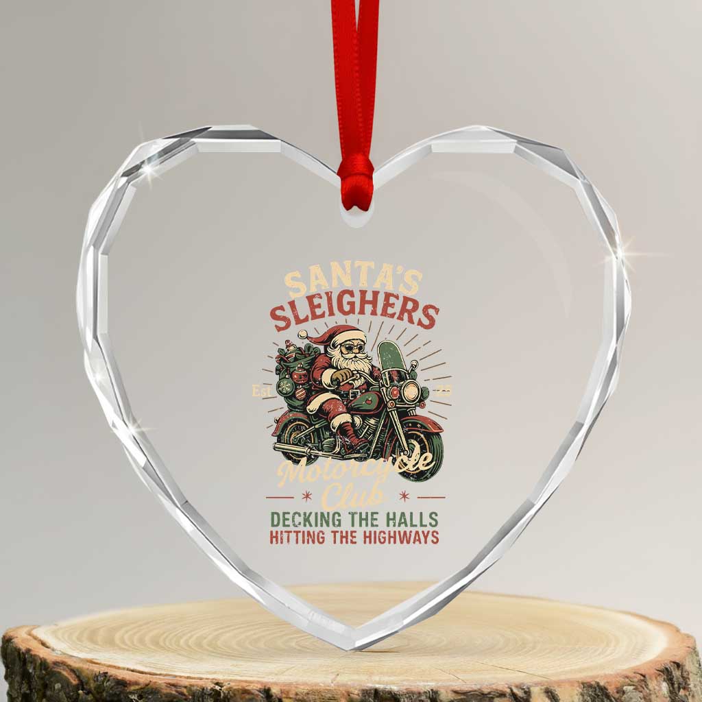 Funny Christmas Motorcycle Biker Heart Crystal Glass Ornament Santas Sleighers Motorcycle Club Decking The Halls - Wonder Print Shop