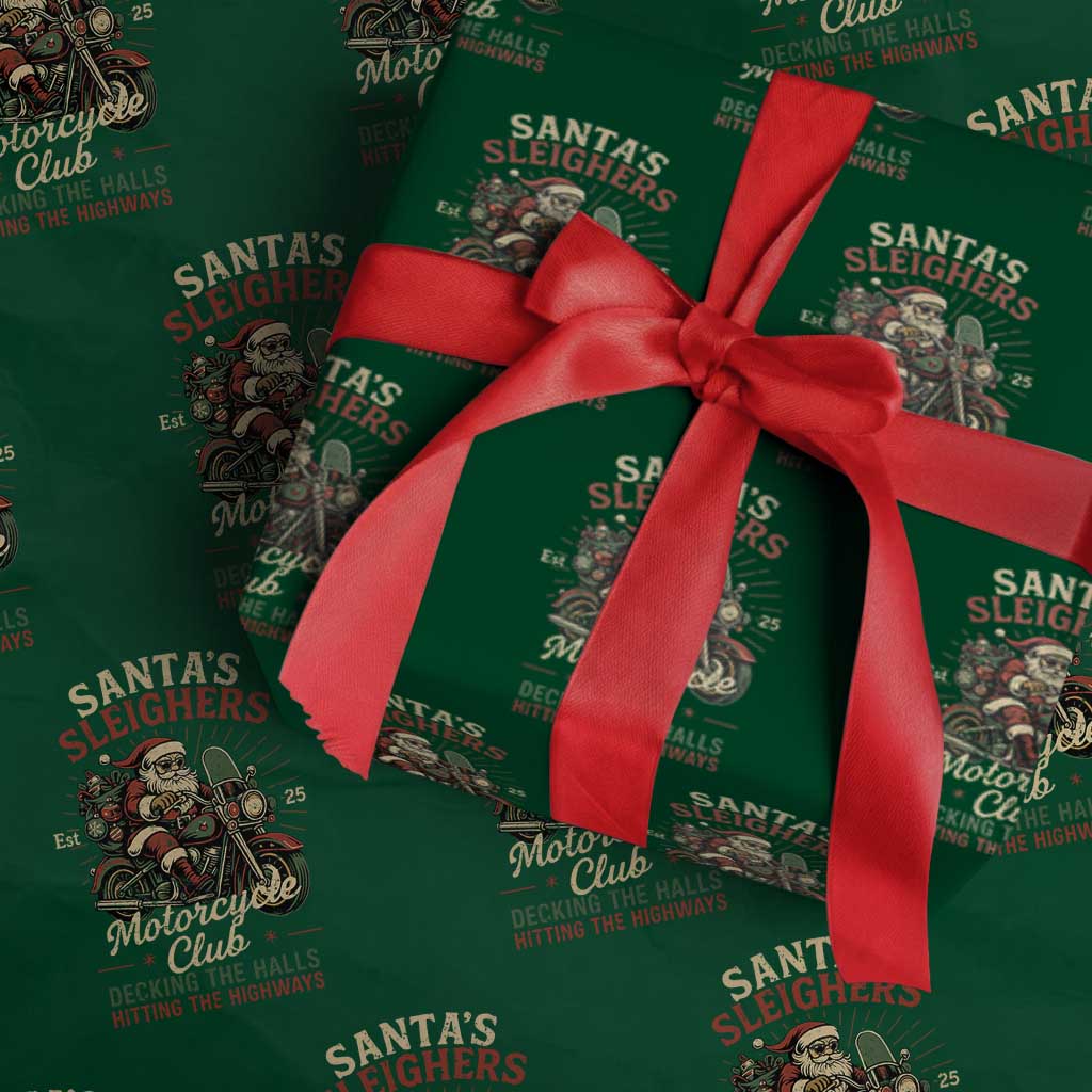Funny Christmas Motorcycle Biker Wrapping Paper Roll Santas Sleighers Motorcycle Club Decking The Halls - Wonder Print Shop