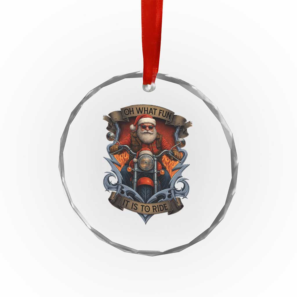 Funny Christmas Motorcycle Santa Crystal Glass Ornament Oh What Fun It Is To Ride Xmas Biker - Wonder Print Shop