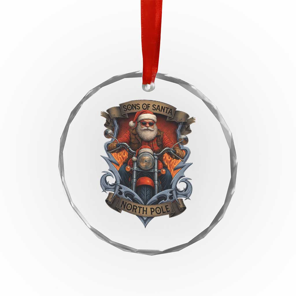 Funny Christmas Motorcycle Santa Crystal Glass Ornament Sons Of Santa North Pole Xmas Biker - Wonder Print Shop