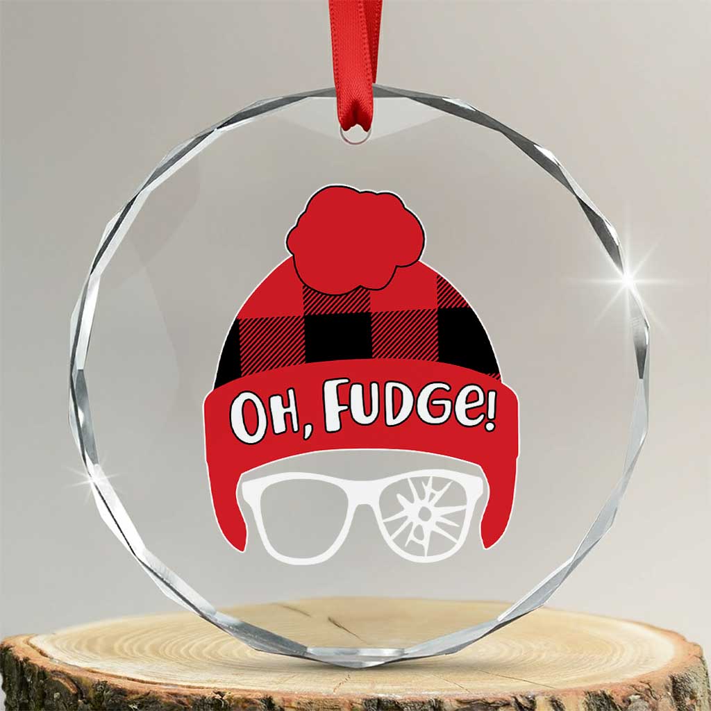 Funny Christmas Movie Crystal Glass Ornament Oh Fudge Buffalo Plaid Printed Graphic Beanie Cap - Wonder Print Shop