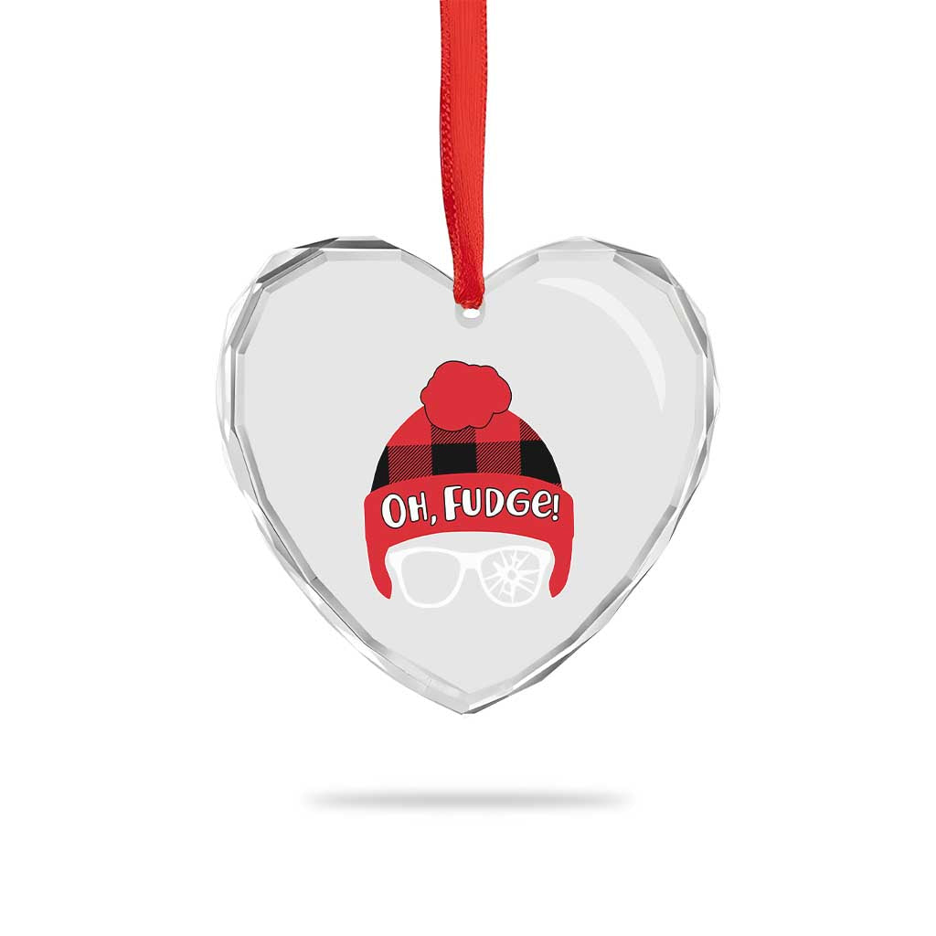Funny Christmas Movie Heart Crystal Glass Ornament Oh Fudge Buffalo Plaid Printed Graphic Beanie Cap - Wonder Print Shop