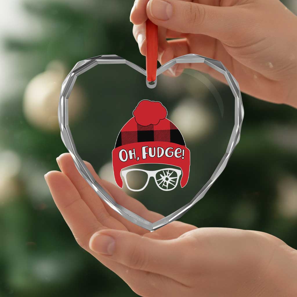Funny Christmas Movie Heart Crystal Glass Ornament Oh Fudge Buffalo Plaid Printed Graphic Beanie Cap - Wonder Print Shop