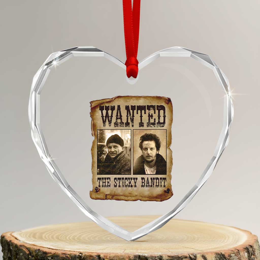 Funny Christmas Movie Heart Crystal Glass Ornament Wanted Sticky Bandit Merry Xmas Ya Filthy Animal - Wonder Print Shop