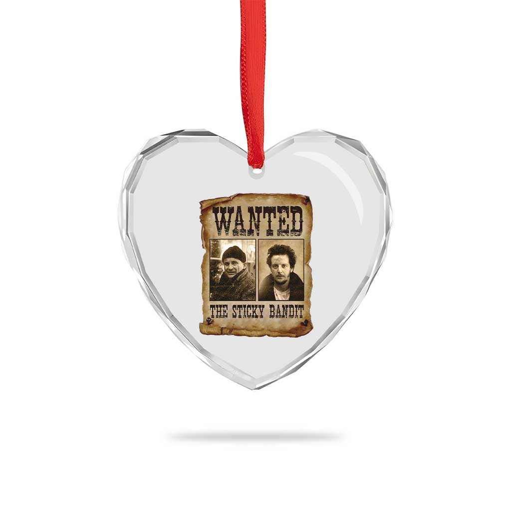 Funny Christmas Movie Heart Crystal Glass Ornament Wanted Sticky Bandit Merry Xmas Ya Filthy Animal - Wonder Print Shop