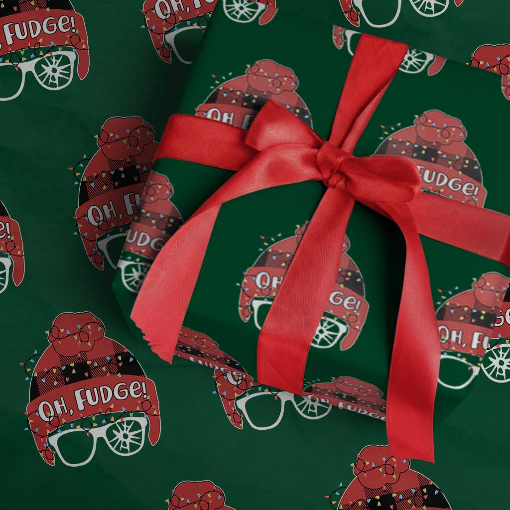 Funny Christmas Movie Wrapping Paper Roll Oh Fudge Buffalo Plaid Printed Graphic Beanie Cap Xmas Light - Wonder Print Shop