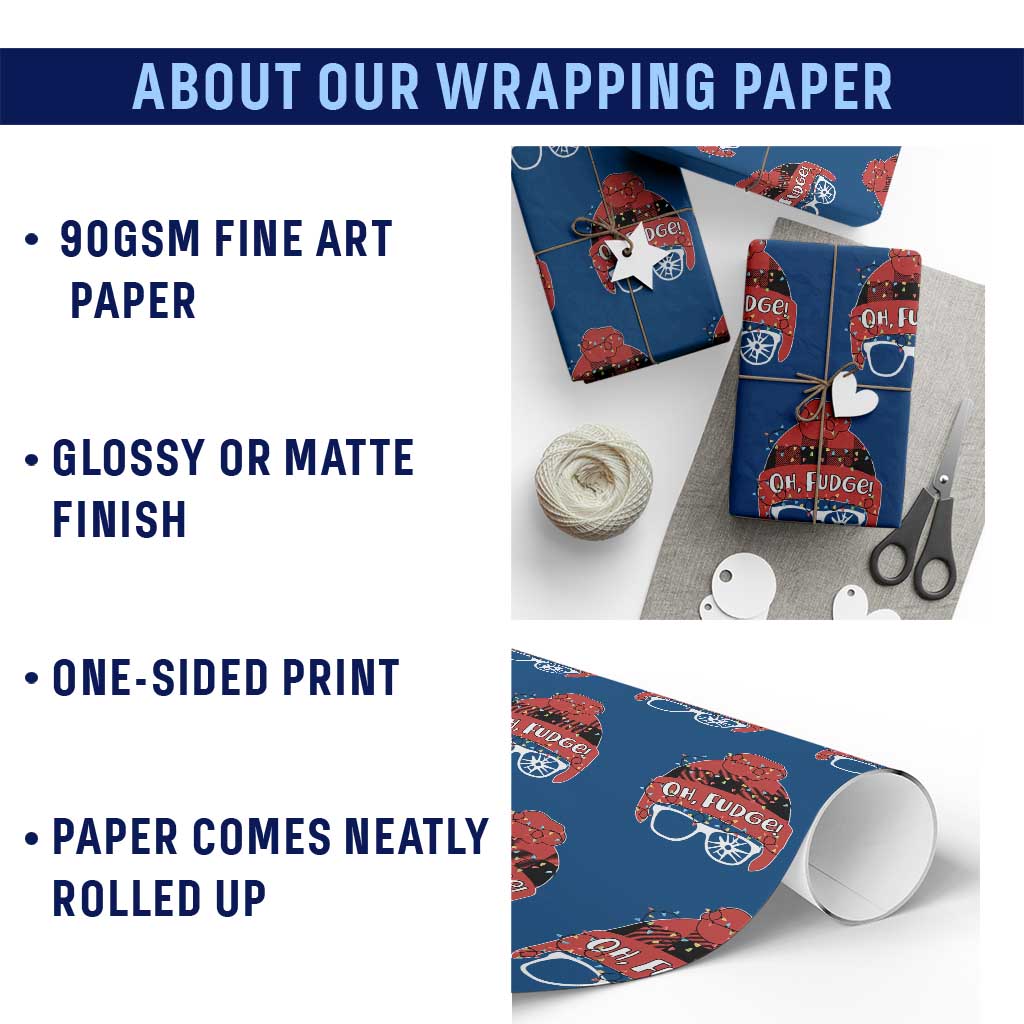 Funny Christmas Movie Wrapping Paper Roll Oh Fudge Buffalo Plaid Printed Graphic Beanie Cap Xmas Light - Wonder Print Shop