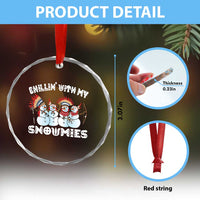 Funny Christmas Native American Crystal Glass Ornament Chillin' With My Snowmies Snowman Tribes - Wonder Print Shop