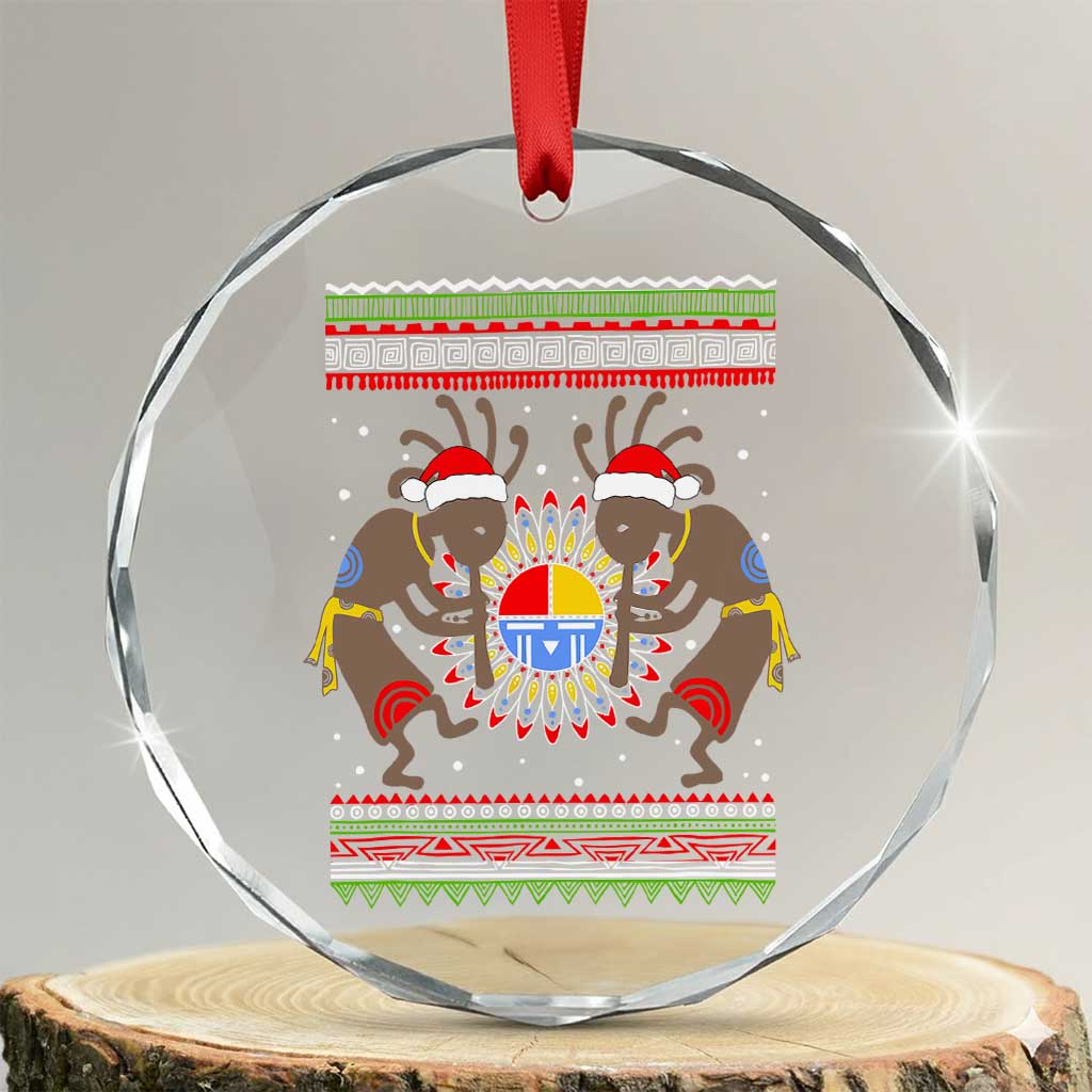 Funny Christmas Native American Crystal Glass Ornament Santa Kokopeli Medicine Wheel - Wonder Print Shop