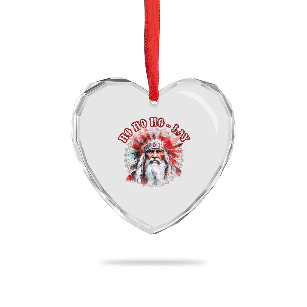 Funny Christmas Native American Heart Crystal Glass Ornament Ho Ho Lay War Bonnet Santa Indian Tribes - Wonder Print Shop