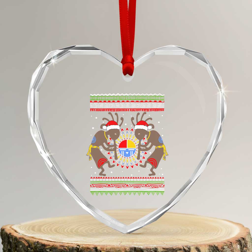 Funny Christmas Native American Heart Crystal Glass Ornament Santa Kokopeli Medicine Wheel - Wonder Print Shop