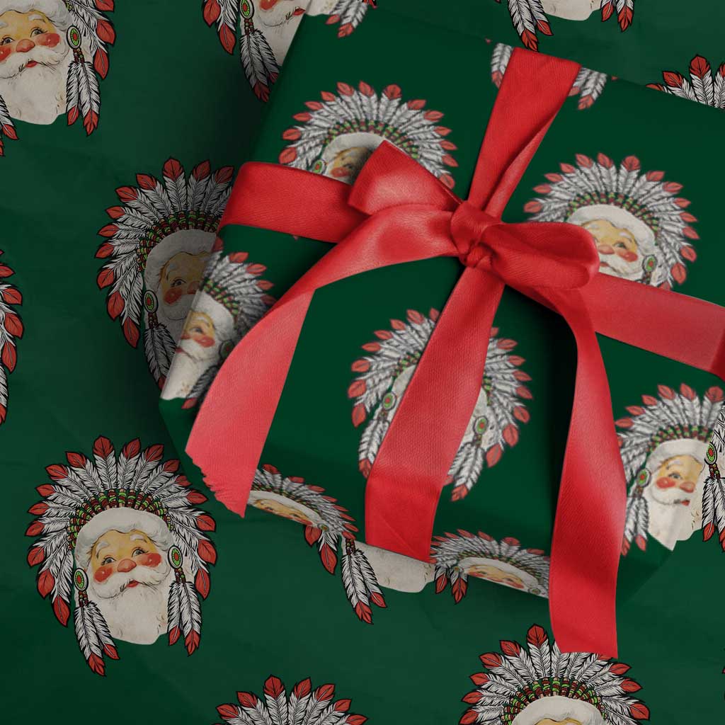 Funny Christmas Native American Indian Santa War Bonnet Wrapping Paper Roll - Wonder Print Shop