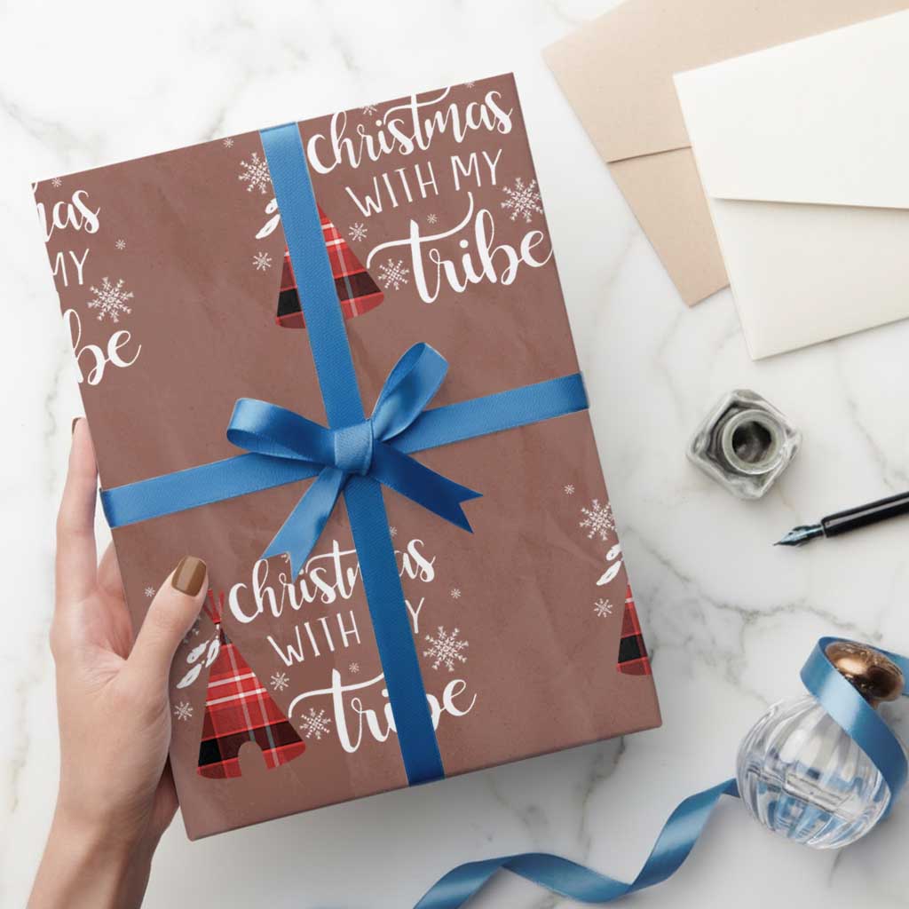 Funny Christmas Native American Wrapping Paper Roll Christmas With My Tribes - Wonder Print Shop