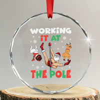 Funny Christmas Naughty Santa Crystal Glass Ornament Working It At The Pole - Wonder Print Shop