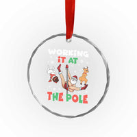 Funny Christmas Naughty Santa Crystal Glass Ornament Working It At The Pole - Wonder Print Shop