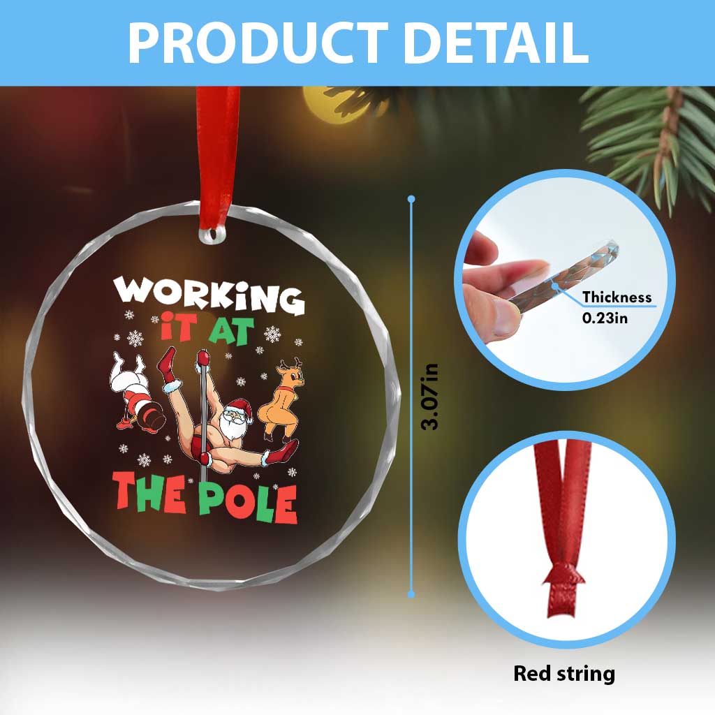 Funny Christmas Naughty Santa Crystal Glass Ornament Working It At The Pole - Wonder Print Shop