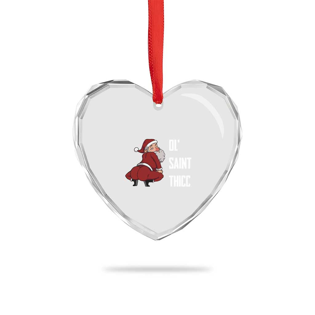 Funny Christmas Naughty Santa Heart Crystal Glass Ornament Ol' Saint Thicc Kiss My Ass - Wonder Print Shop