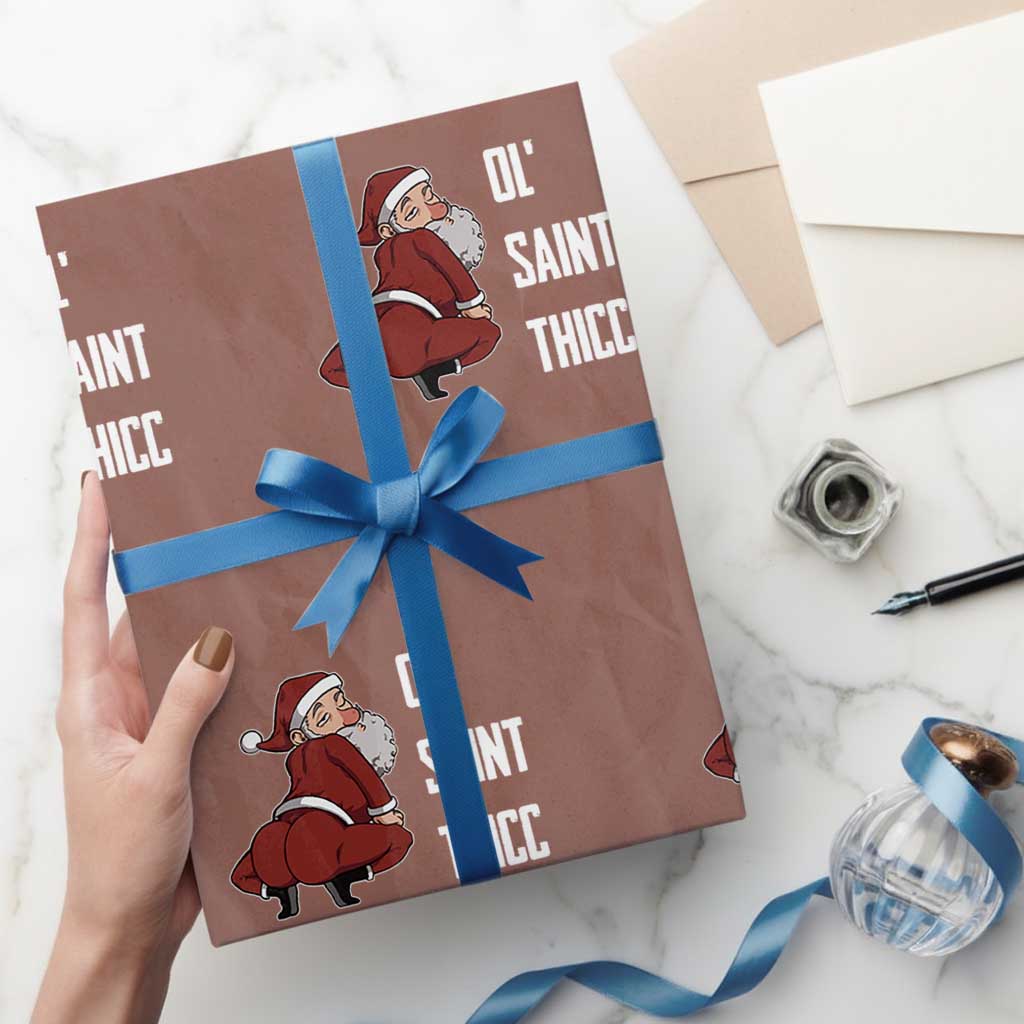 Funny Christmas Naughty Santa Wrapping Paper Roll Ol' Saint Thicc Kiss My Ass - Wonder Print Shop