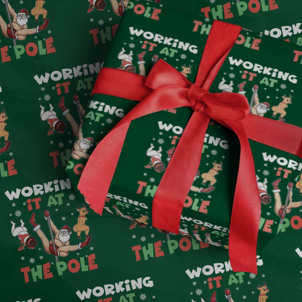 Funny Christmas Naughty Santa Wrapping Paper Roll Working It At The Pole - Wonder Print Shop