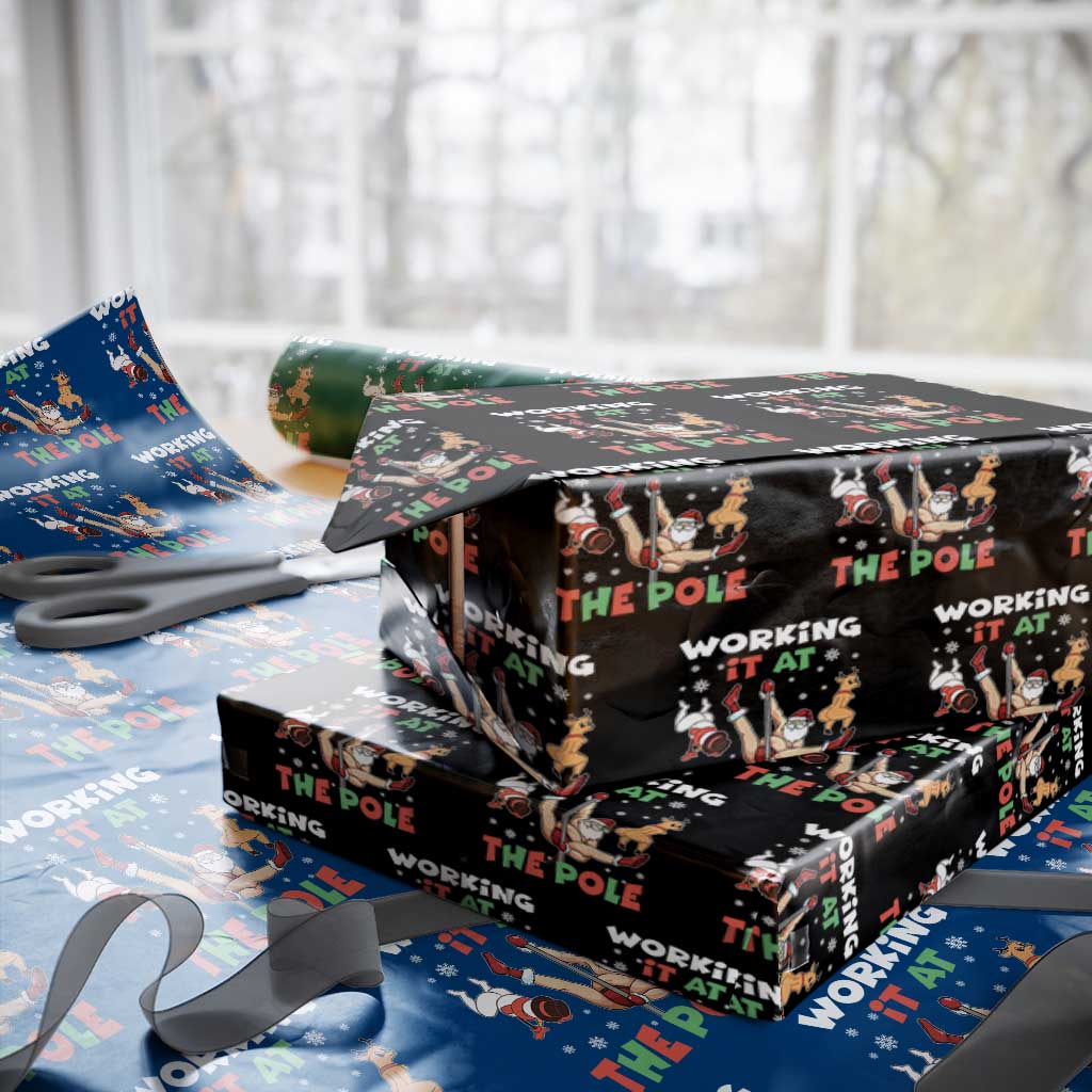 Funny Christmas Naughty Santa Wrapping Paper Roll Working It At The Pole - Wonder Print Shop