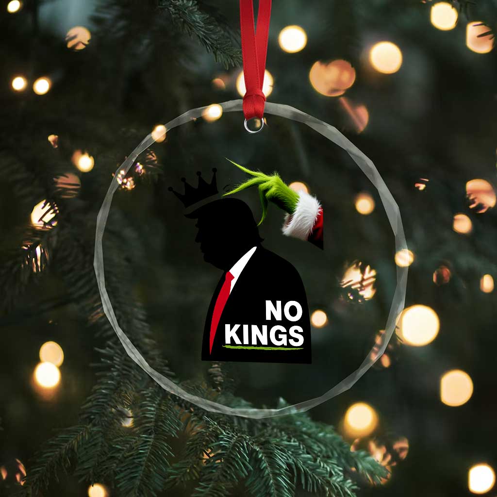 Funny Christmas No Kings in America Crystal Glass Ornament - Wonder Print Shop