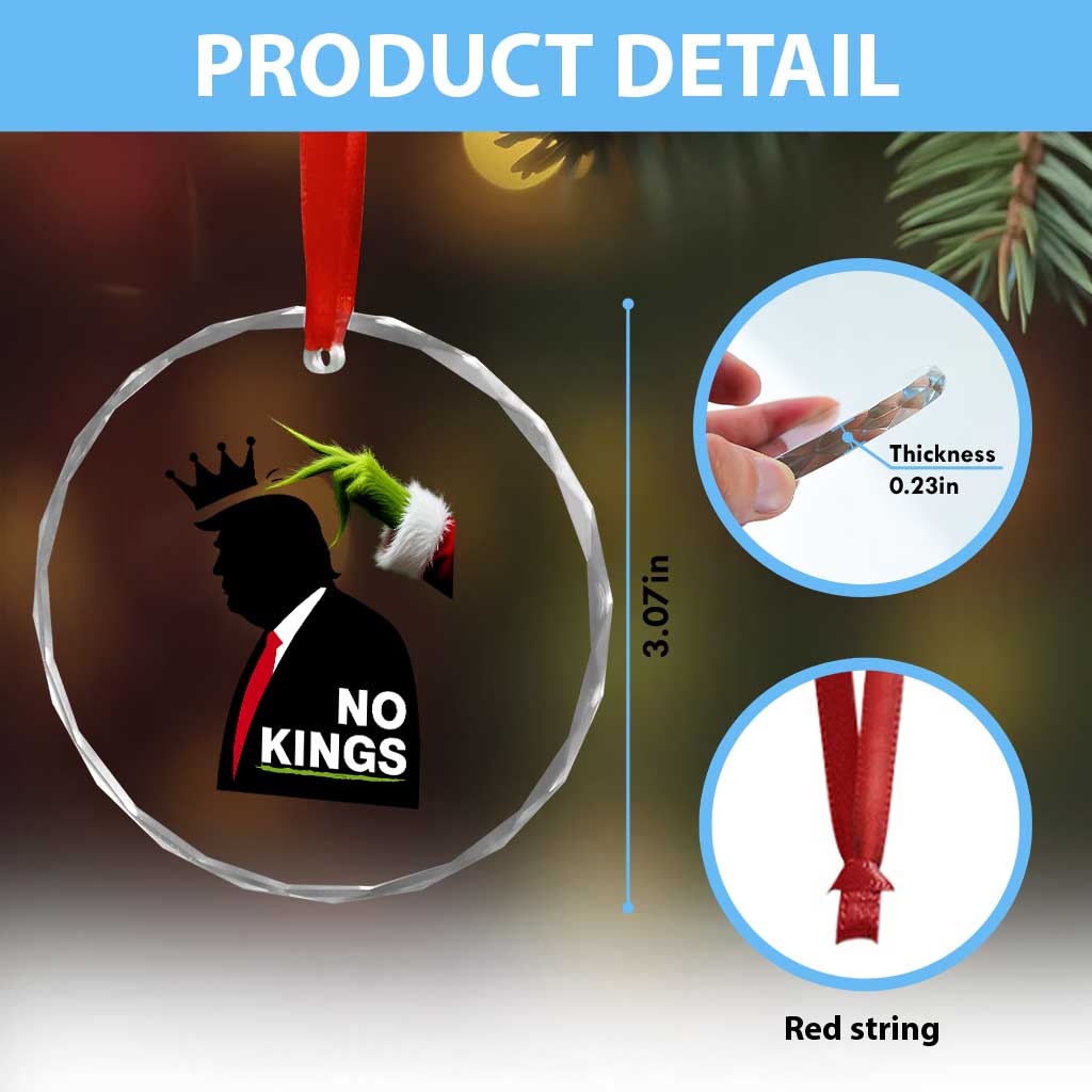 Funny Christmas No Kings in America Crystal Glass Ornament - Wonder Print Shop