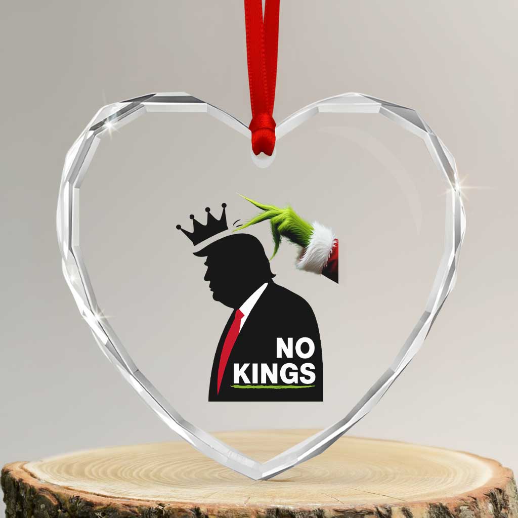 Funny Christmas No Kings in America Heart Crystal Glass Ornament - Wonder Print Shop