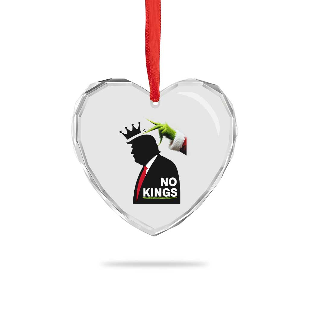 Funny Christmas No Kings in America Heart Crystal Glass Ornament - Wonder Print Shop