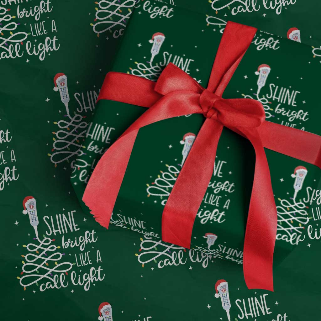 Funny Christmas Nurse Wrapping Paper Roll Shine Bright Like A Call Light Led Lights - Wonder Print Shop