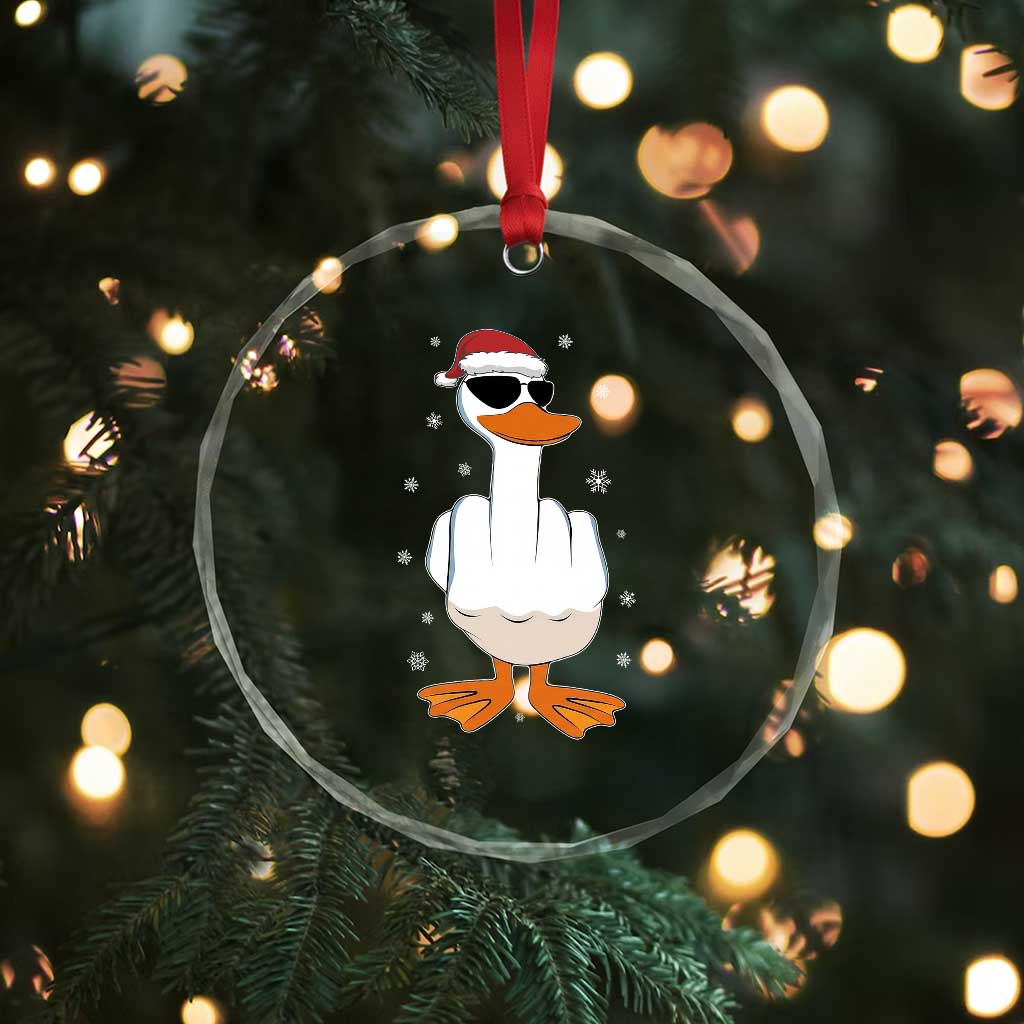 Funny Christmas Offensive Rude Duck Crystal Glass Ornament I Dont Give A Duck Middle Finger Xmas - Wonder Print Shop